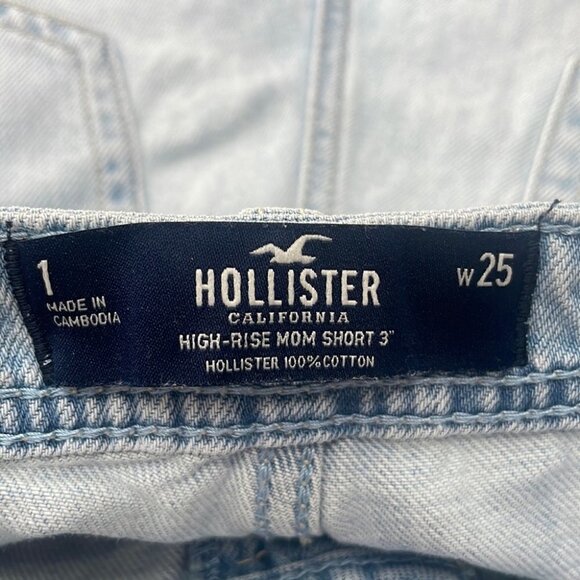HOLLISTER high rise mom jean shorts 3” light denim distressed beach summer sz 25 - Picture 3 of 9